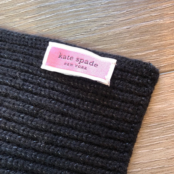 Kate Spade New York Grosgrain Bow Muffler Knit Scarf Black With Black Velvet Bow - Picture 4 of 6